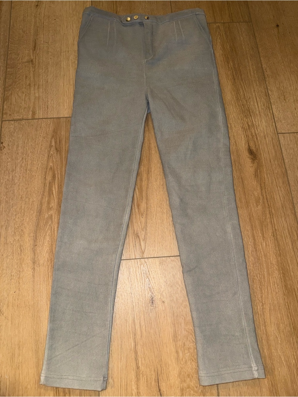 Cenci Gray Fleece-Lined Stretch Skinny Pants Leggings Size L Button Front